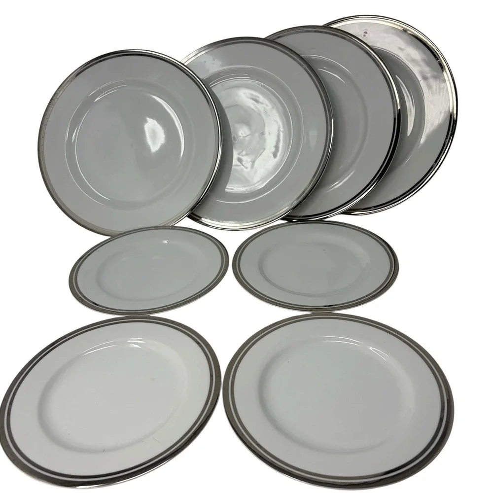 Royal Doulton Pure Platinum Dinner Salad Plates Set of 8 Fine Porcelain 2006